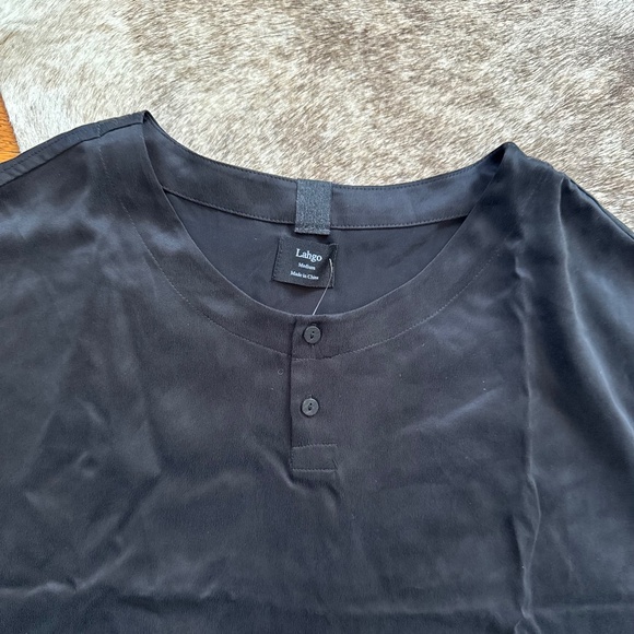 **SOLD** LAHGO NWOT Washable Silk Pajama Tee Pants Set in Immersed Black Size M - Picture 6 of 16